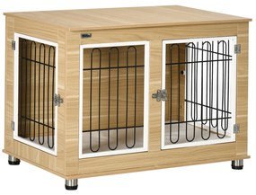 PawHut Gaiola para Cães Médios e Grandes 90x58x65 cm Mesa Auxiliar e Almofada Lavável Gaiola para Animais Estrutura de Aço Carvalho | Aosom Portugal