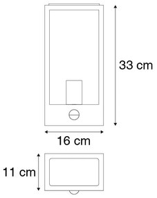 Candeeiro de parede preto com detector de movimento IP44 - ROTTERDAM 1 Moderno