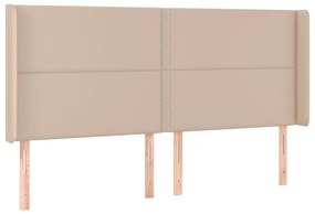 Cama box spring c/colchão/LED 200x200cm couro artif. cappuccino