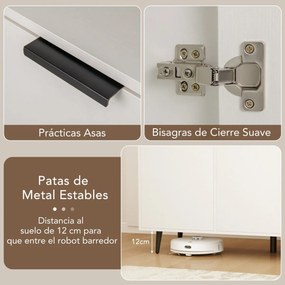 Aparador Buffet de cozinha 120 x 40 x 90 cm com estantes ajustáveis Armário bar com 3 compartimentos e portas para sala de jantar Branco