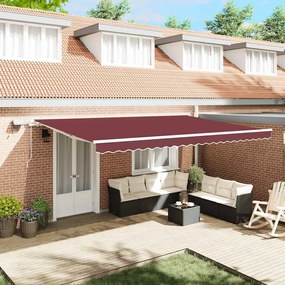vidaXL Toldo retrátil manual com luz LED 500x300 cm bordô