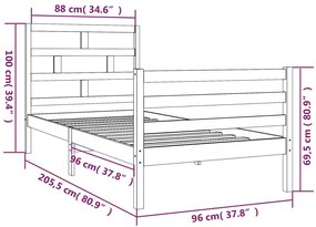 Estrutura de cama 90x200 cm madeira de pinho maciça preto