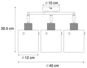 Foco de teto de design preto com vidro fumê redondo 3 luzes - Domo Moderno