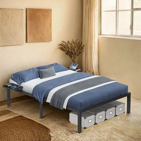 Estrutura da cama em metal 200 x 140 com 2 prateleiras práticas preto