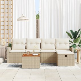 Conjunto Sofá Jardim 6 Peças com Almofadas Bege de Rattan Polímero