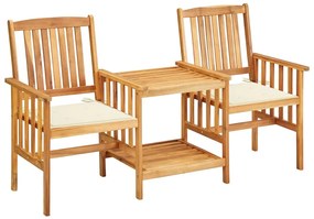 vidaXL Cadeiras de jardim c/ mesa de centro e almofadões acácia maciça