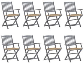 Cadeiras de exterior dobráveis 8pcs c/ almofadões acácia maciça