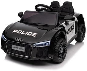 Carro elétrico para Crianças Audi R8 Policia 12V Rodas Espuma EVA, Assento couro ecológico Preto
