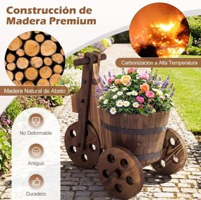 Floreira jardim rústica em madeira para triciclo 47 x 32 x 43,5 cm, vaso em forma de barril com orifício de drenagem para o cultivo de legumes e flore