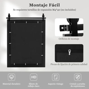 Espelho de parede estilo rústico 76,5 x 56 cm com moldura de madeira e suporte de metal para corredor, sala de estar, quarto 76,5 x 56 cm Preto