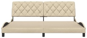 Estrutura de cama sem colchão 200x200 cm tecido cor creme