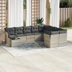 vidaXL 10 pcs conj. sofás jardim com almofadões vime PE cinzento-claro
