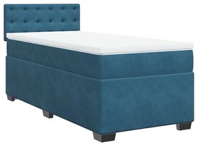 Cama boxspring com colchão 100x200 cm veludo azul