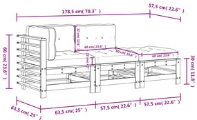 3pcs conjunto lounge jardim c/ almofadões madeira maciça branco