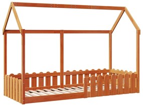 Cama infantil formato casa 80x200 cm pinho maciço castanho-mel