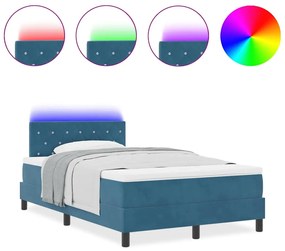 Cama Box Spring com Colchão &amp; LED Azul Escuro 120x190 cm Veludo