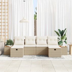 Conjunto de Sofá de Jardim de 6 Peças com Almofadas Bege de Rattan Pol