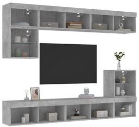 8 pcs móveis parede p/ TV c/ LEDs deriv. madeira cinza cimento