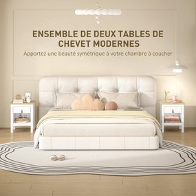 Conjunto de 2 Mesas de Cabeceira, 45 x 40 x 55 cm, Gaveta e Compartimento Aberto, Branco