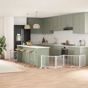vidaXL Portão p/ cães com porta dobrável 6 painéis 480 cm álamo branco
