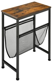 Mesa Lateral Industrial com Porta Revistas Pequena Mesa Lateral Estreita de 2 Níveis Superfície de Madeira para Sala de Estar Escritório de Quartos 49 x 25,5 x 61 cm