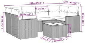 7 pcs conjunto de sofás jardim c/ almofadões vime PE castanho