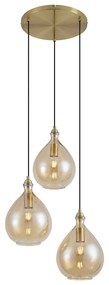 Candeeiro suspenso moderno dourado com vidro âmbar 3-luzes - Traditional Moderno