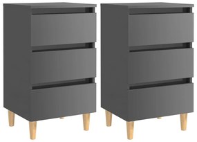 vidaXL Mesas cabeceira pernas madeira 2pcs 40x35x69cm cinza brilhante