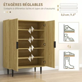 Sapateira, Móvel para Calçado, 80 x 38 x 110 cm, Capacidade para 15 Pares, cor Carvalho