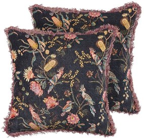 Conjunto de 2 almofadas decorativas padrão floral em veludo preto e rosa 45 x 45 cm MORUS Beliani