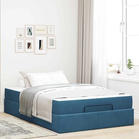 vidaXL Estrutura de cama com colchão com colchão 2 pcs Azul Veludo