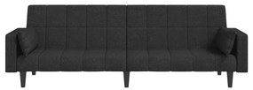 Sofá-cama 2 lugares com duas almofadas tecido preto