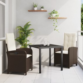 vidaXL Conjunto de Jantar de Jardim de 3 Peças com Almofadas - Rattan Poliéster Castanho