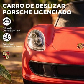 Carro sem Pedais para Crianças 18-36 Meses com Licença Porsche, 2 Faróis, Buzina e Som de Arranque, 63x28,5x38 cm, Vermelho