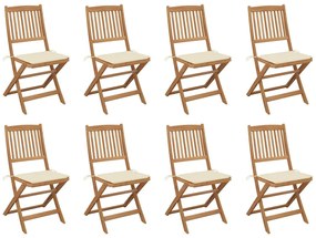 vidaXL Cadeiras de exterior dobráveis c/ almofadões 8pcs acácia maciça