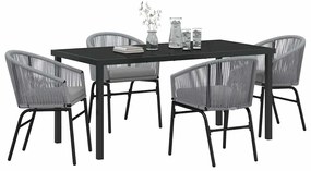 Conjunto de jantar de jardim com 5 peças em rattan e poliéster cinza.