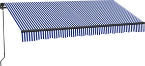 Outsunny Toldo retrátil manual para varanda inclinação ajustável manivela estrutura em alumínio poliéster azul branco | Aosom Portugal