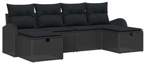 Conjunto de Sofá de Jardim de 6 Peças com Almofadas Preto Polirattan