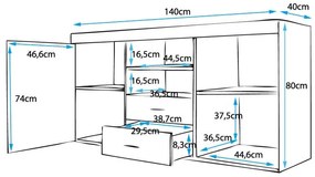 Aparador Manvy de 140cm - Branco/Carvalho - Design Moderno
