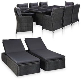 vidaXL 11 pcs conjunto de jantar para jardim vime PE preto
