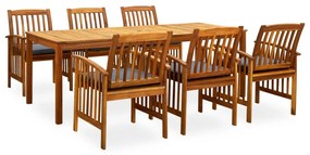 vidaXL 7 pcs conjunto de jantar p/ jardim c/ almofadões acácia maciça