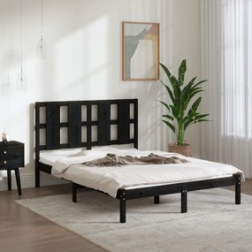 vidaXL Estrutura de cama casal 135x190 cm madeira maciça preto