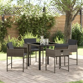 vidaXL Conjunto de Jantar de Jardim de 5 Peças com Almofadas Cinza Rattan Poliéster