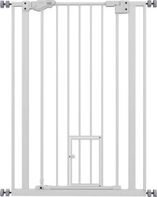 PawHut Barreira de Segurança Ajustável com Portinhola, Fecho Automático e Bloqueio Duplo, 74-80x104,1 cm, Branca | Aosom Portugal