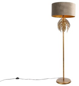 Candeeiro de pé vintage dourado 145 cm com abajur em veludo castanho 50 cm - Botanica Rústico