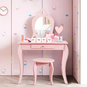 Toucador 2 em 1 com espelho e gaveta removível para meninas 70 x 34 x 105 cm rosa