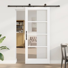 Porta Deslizante vidaXL com Conjunto de Ferragens 'ORKDAL'Branco Madeira Sólida e Vidro