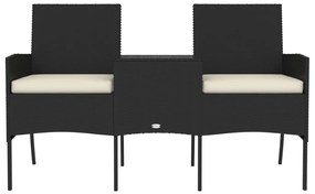 Banco de jardim de 2 lugares c/ mesa de centro vime PE preto