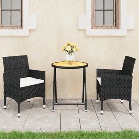 vidaXL 3 pcs conjunto bistrô jardim vime PE e madeira de acácia preto