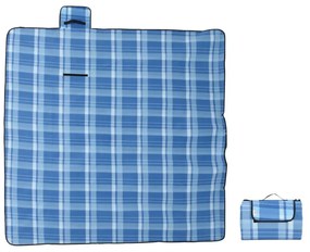 Manta de piquenique dobrável 200x200 cm veludo xadrez azul